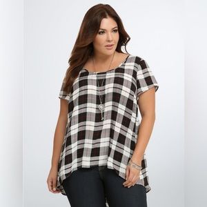 Torrid Black and White Plaid Top